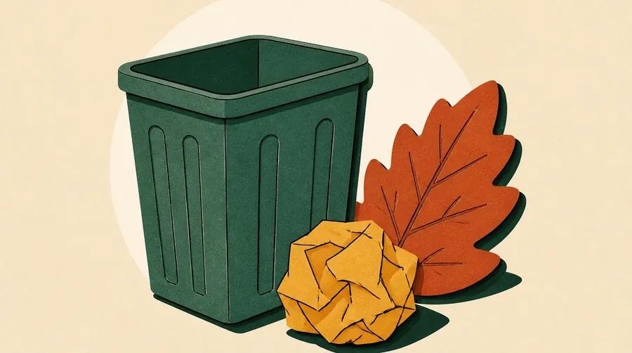 Bac vert sauge, feuille terre cuite et boule de papier ocre