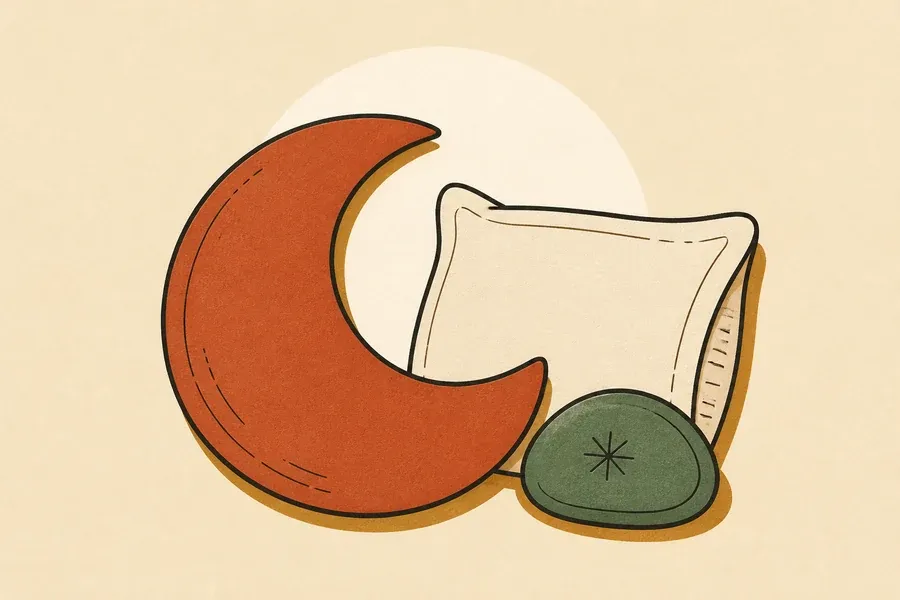 Lune terre cuite, coussin crème et pion vert sauge au centre