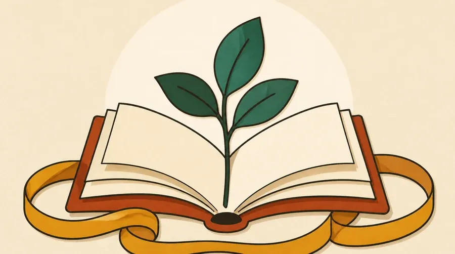 Livre crème, jeune pousse vert forêt et corde ocre sans marques