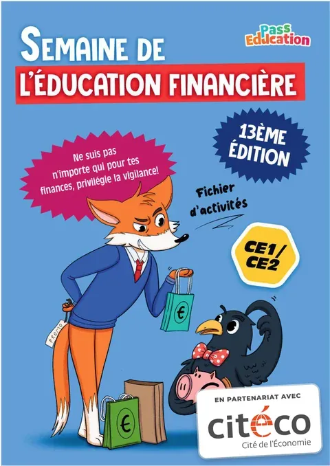 Couverture du cahier d’éducation financière cycle 2 (CE1-CE2) réalisé en partenariat avec Citéco, la Cité de l’Économie