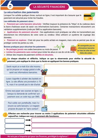 Page sur la sécurisation des paiements du cahier d’éducation financière cycle 4