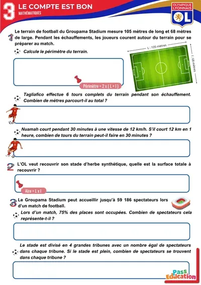 Page de mathématiques « Le compte est bon » du livret de l’Olympique Lyonnais