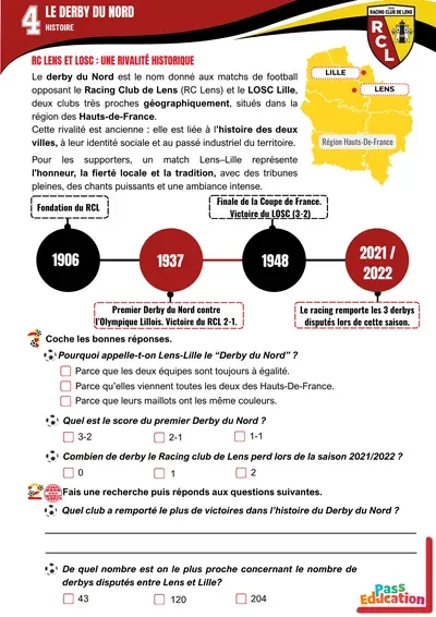 Page d’histoire sur le derby du Nord dans le livret du Racing Club de Lens