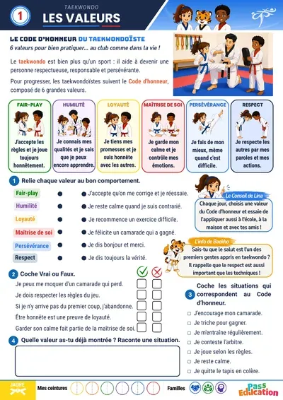 Page sur les valeurs et le code d’honneur du taekwondo