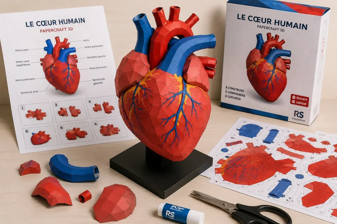 Visuel de mise en situation du cœur humain en Papercraft 3D