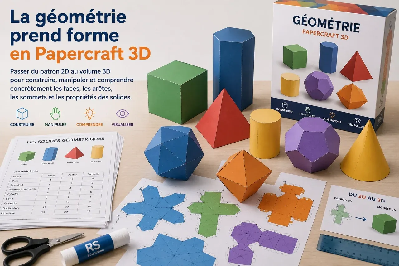 Visuel de concept des solides géométriques en Papercraft 3D