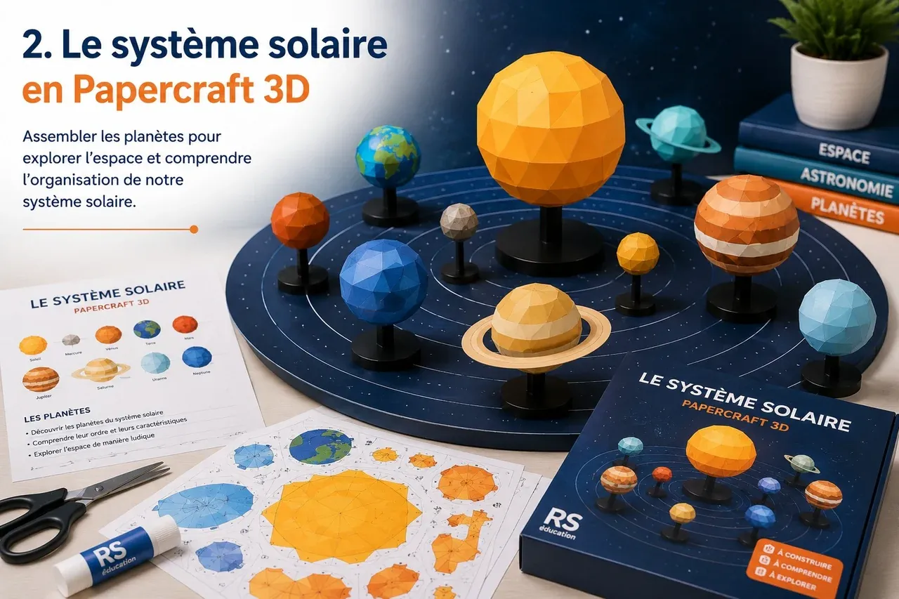 Visuel de concept du système solaire en Papercraft 3D