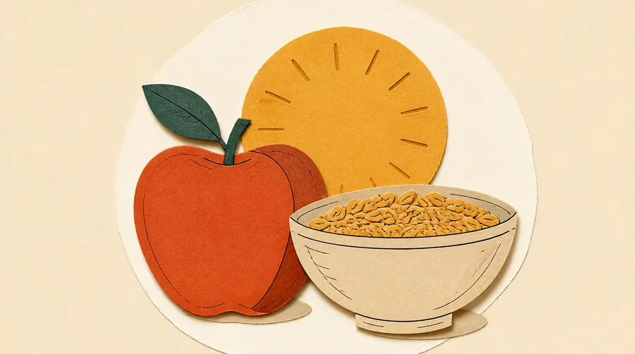 Pomme terre cuite, bol sable et disque solaire ocre groupés au centre.