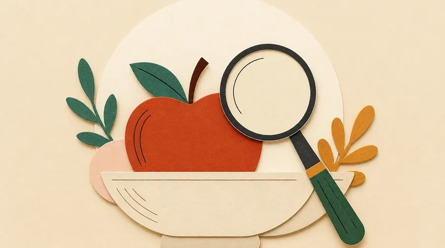 Une pomme terre cuite, une loupe sombre et un bol crème.