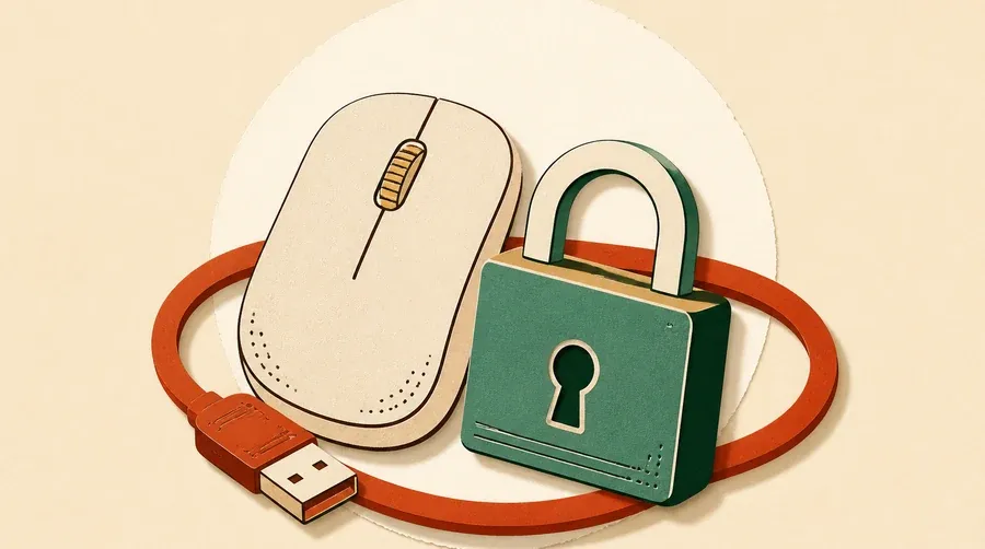 Souris encre sombre, cadenas vert sauge et câble terre cuite en boucle.