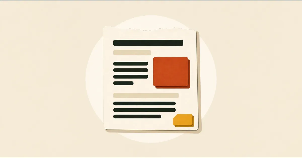 Page crème déchirée avec lignes noires, blocs ocre et terre cuite