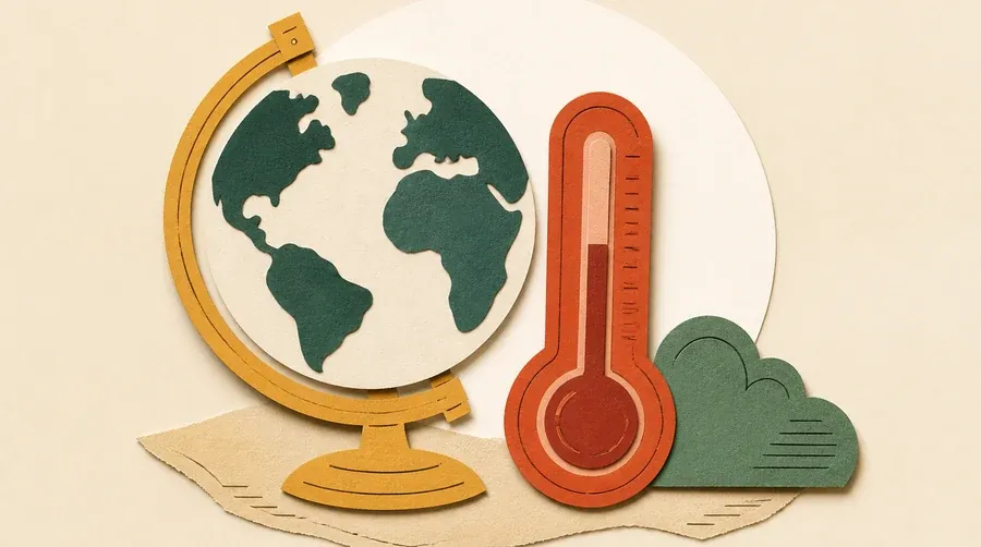 Un globe crème, un thermomètre terre cuite et un nuage vert sauge.