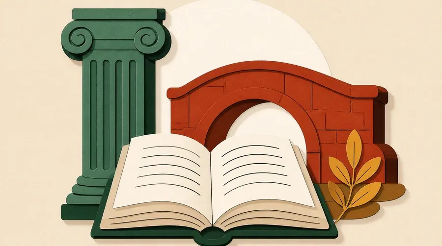Un pilier sauge, un livre crème et un pont terre cuite.