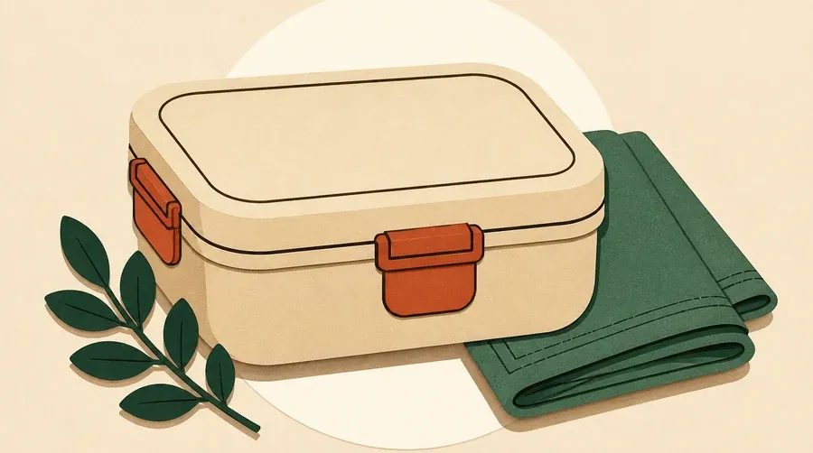 Boîte sable, serviette vert sauge et feuille vert forêt au centre.
