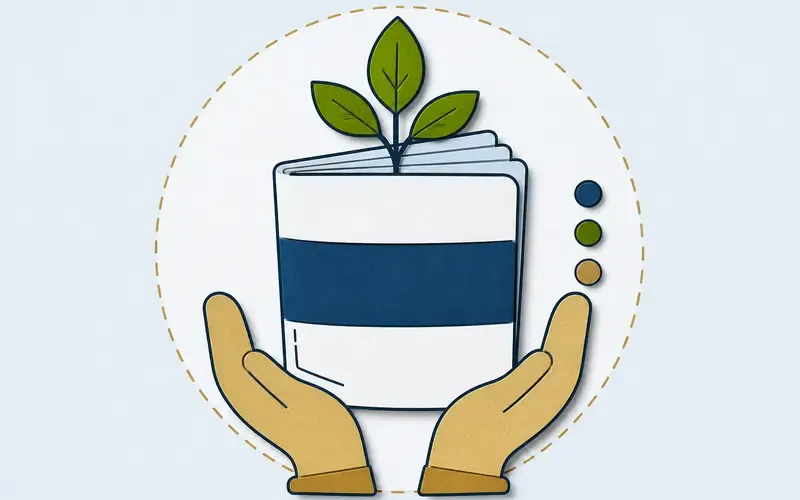 Deux mains en papier découpé tenant un pot d’où pousse une jeune plante, illustration de l’engagement durable