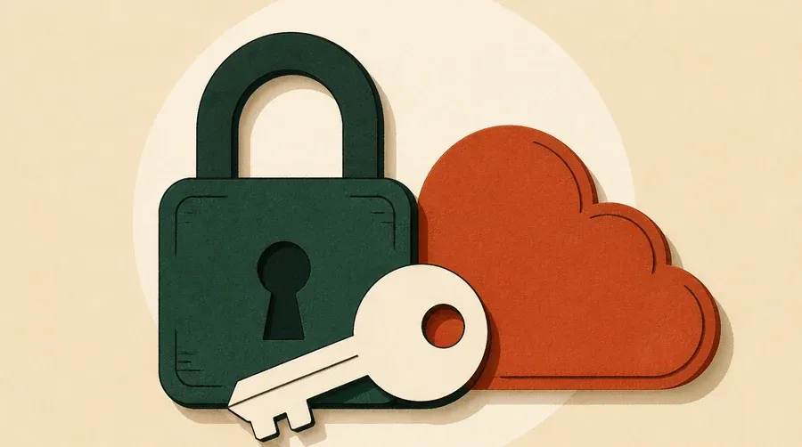 Cadenas vert forêt, clé crème et nuage terre cuite au centre.