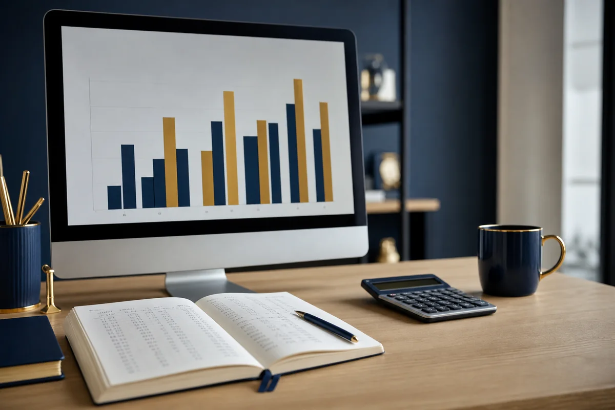Écran affichant un graphique de tarification publicitaire à côté d’une calculatrice