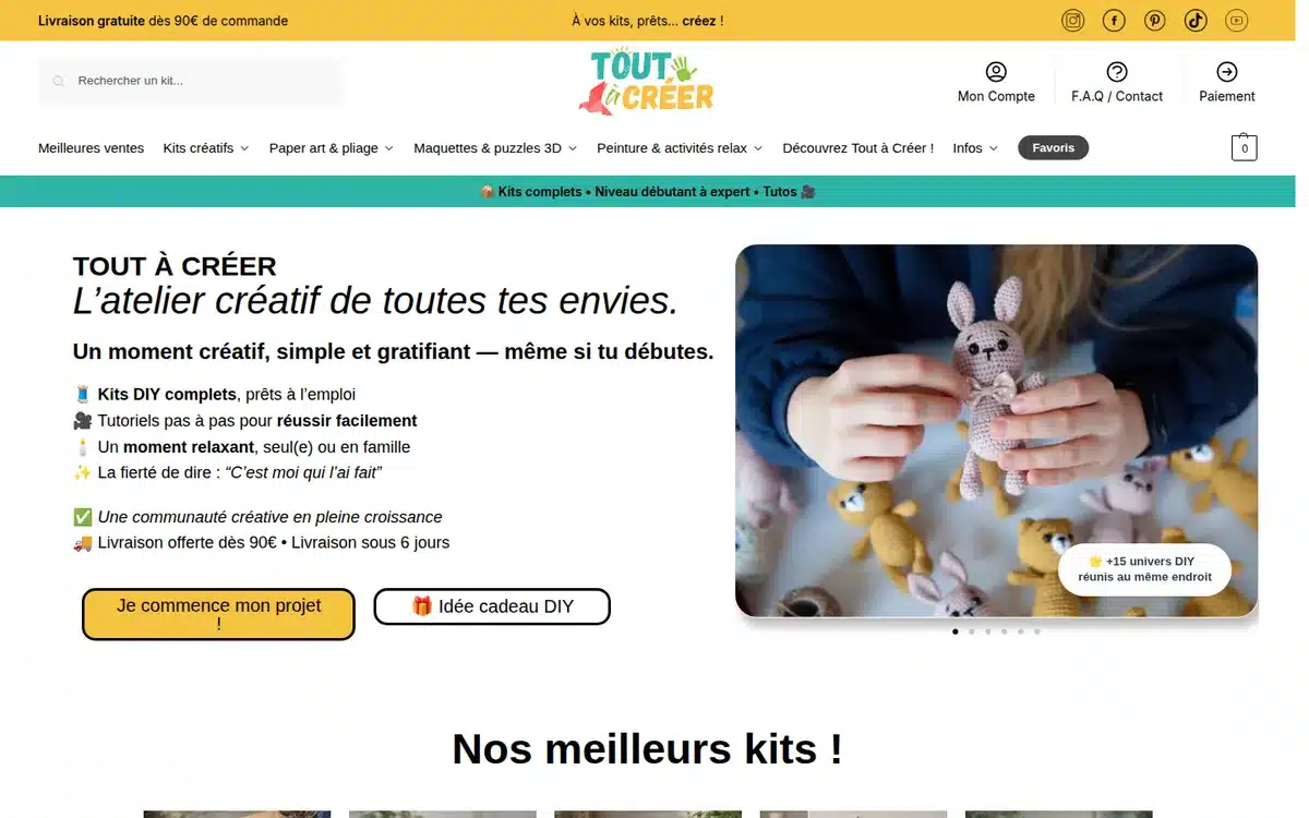 Capture d'écran de la page d'accueil du site Tout à Créer
