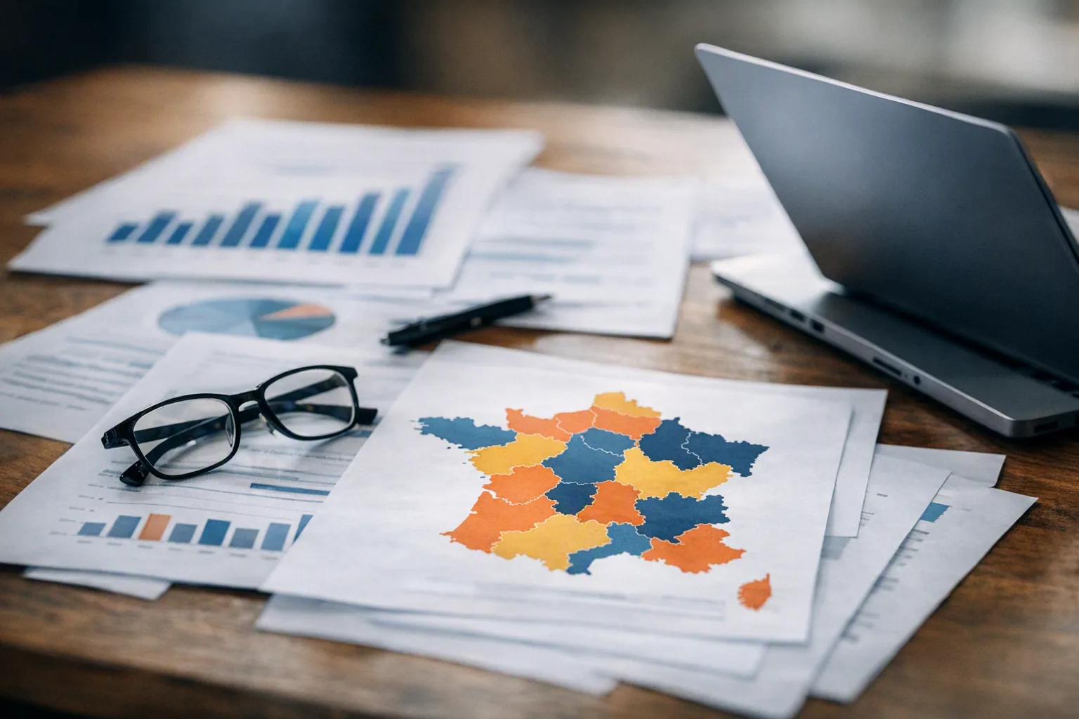 Documents d'étude de marché du secteur éducatif : graphiques de segmentation et carte des académies